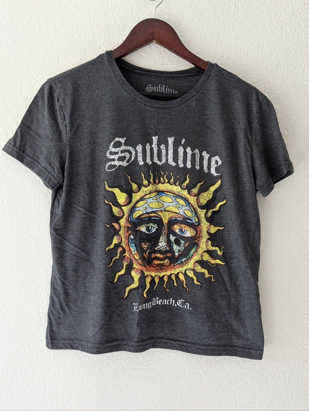 Sunlime Long Beach CA Sun Graphic T-Shirt Short Sleeve Crew Neck Gray Sz S